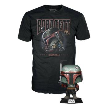 FUNKO POP! - Star Wars - The Mandalorian Boba Fett Metallic #462 mit Tee Größe M